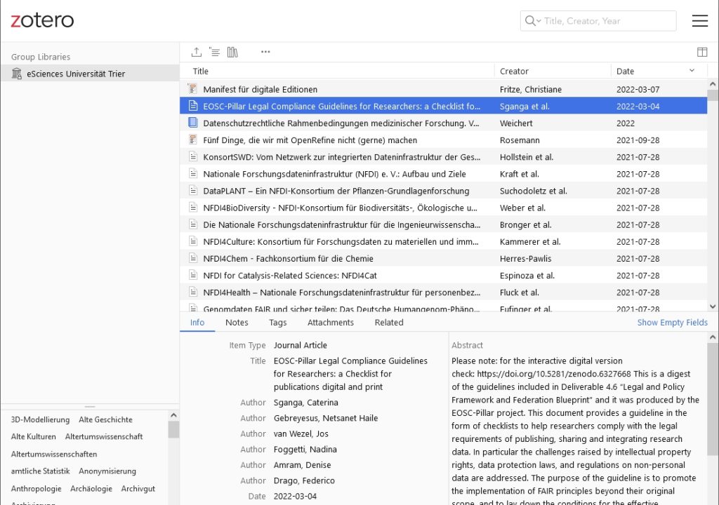 Screenshot Zoterobibliographie